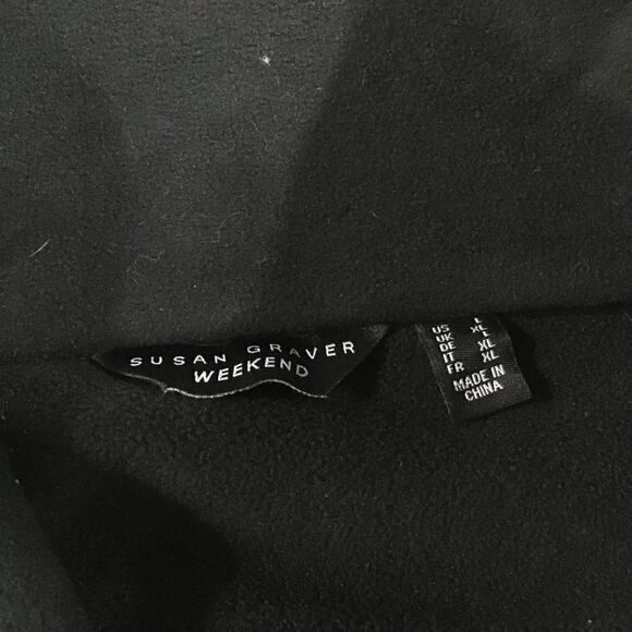 Susan Graver Weekend Bkack White Contrast Trim Soft Fleece Snap Front Jacket L - Picture 6 of 7